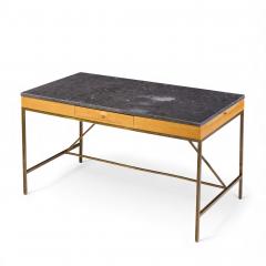 Paul McCobb Paul McCobb for Calvin Mid Century Bleached Mahogany Brass and Marble Top Desk - 4435287