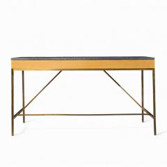 Paul McCobb Paul McCobb for Calvin Mid Century Bleached Mahogany Brass and Marble Top Desk - 4435288