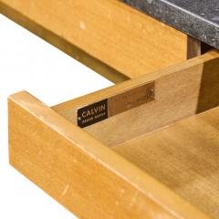 Paul McCobb Paul McCobb for Calvin Mid Century Bleached Mahogany Brass and Marble Top Desk - 4435290