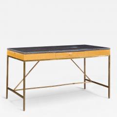 Paul McCobb Paul McCobb for Calvin Mid Century Bleached Mahogany Brass and Marble Top Desk - 4435361