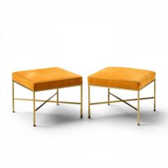 Paul McCobb Paul McCobb for Calvin Mid Century Brass X Base Stools Pair - 4614184