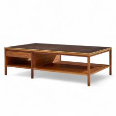 Paul McCobb Paul McCobb for Calvin Mid Century Leather Brass and Mahogany Coffee Table - 4387510