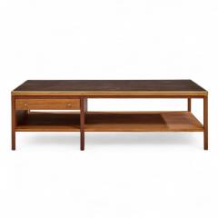 Paul McCobb Paul McCobb for Calvin Mid Century Leather Brass and Mahogany Coffee Table - 4387512