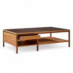Paul McCobb Paul McCobb for Calvin Mid Century Leather Brass and Mahogany Coffee Table - 4387515