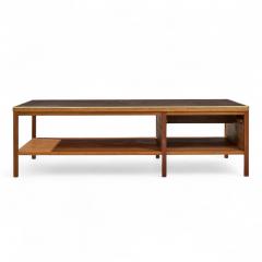 Paul McCobb Paul McCobb for Calvin Mid Century Leather Brass and Mahogany Coffee Table - 4387516
