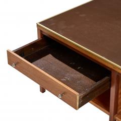 Paul McCobb Paul McCobb for Calvin Mid Century Leather Brass and Mahogany Coffee Table - 4387518