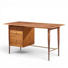 Paul McCobb Paul McCobb for Calvin Mid Century Mahogany and Brass Desk - 4622261