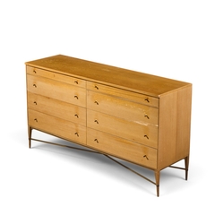 Paul McCobb Paul McCobb for Calvin Mid Century Mahogany and Brass X Base Lowboy Dresser - 4774936
