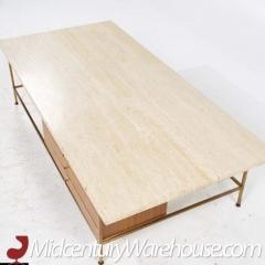 Paul McCobb Paul McCobb for Calvin Mid Century Travertine and Brass Coffee Table - 3396822