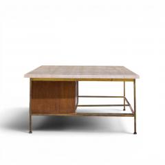 Paul McCobb Paul McCobb for Calvin Mid Century Travertine and Brass Coffee Table - 4650260