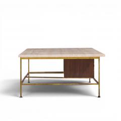 Paul McCobb Paul McCobb for Calvin Mid Century Travertine and Brass Coffee Table - 4650261