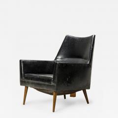 Paul McCobb Paul McCobb for Custom Craft Inc American Black Leather Lounge Armchair - 2795091