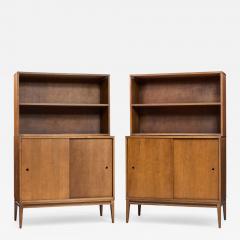 Paul McCobb Paul McCobb for Planner Group Mid Century Sliding Door Cabinet with Hutch Pair - 4413516