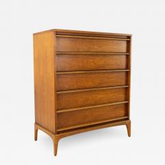 Paul McCobb Style Lane Rhythm Mid Century 5 Drawer Walnut Highboy Dresser - 2572934