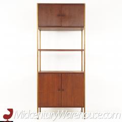 Paul McCobb Style Mid Century Walnut and Brass Freestanding Wall Unit - 2570047