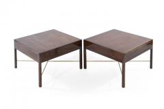 Paul McCobb Walnut Paul McCobb Style Brass Stretcher Side Tables - 454287