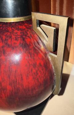 Paul Milet S vres Ceramic Vase with Patinated Metal Mounts by Paul Milet France 1920s - 4496209