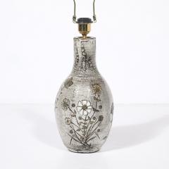 Paul Qu r Mid Century Gray Glazed Ceramic Table Lamp with Floral Motifs by Paul Qu r  - 4438551