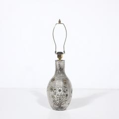 Paul Qu r Mid Century Gray Glazed Ceramic Table Lamp with Floral Motifs by Paul Qu r  - 4438554