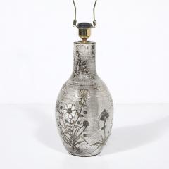 Paul Qu r Mid Century Gray Glazed Ceramic Table Lamp with Floral Motifs by Paul Qu r  - 4438555