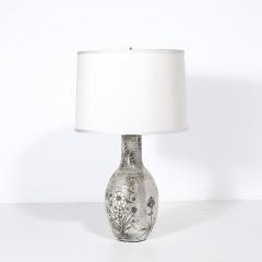 Paul Qu r Mid Century Gray Glazed Ceramic Table Lamp with Floral Motifs by Paul Qu r  - 4438557