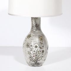 Paul Qu r Mid Century Gray Glazed Ceramic Table Lamp with Floral Motifs by Paul Qu r  - 4438558