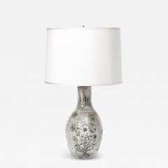 Paul Qu r Mid Century Gray Glazed Ceramic Table Lamp with Floral Motifs by Paul Qu r  - 4441218