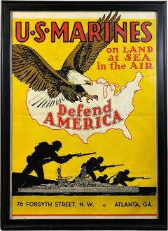 Paul Woyshner U S Marines on Land at Sea in the Air Defend America Vintage WWII Poster - 3968206