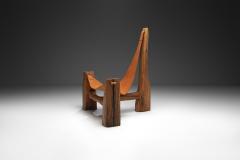 Pavel Novak Gouged Oak and Leather Lounge Chair by Pavel Novak Czech Republic 1980s - 4515907