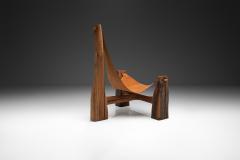 Pavel Novak Gouged Oak and Leather Lounge Chair by Pavel Novak Czech Republic 1980s - 4515909