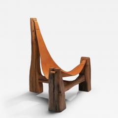 Pavel Novak Gouged Oak and Leather Lounge Chair by Pavel Novak Czech Republic 1980s - 4527456
