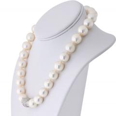 Pearl 18K White Gold 13 17mm South Sea Diamond Clasp 18 Inches String Necklace - 4415843