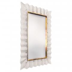 Pearl White Chevron Pattern Murano Glass Mirror with Brass Trim - 4751854