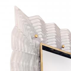 Pearl White Chevron Pattern Murano Glass Mirror with Brass Trim - 4751855