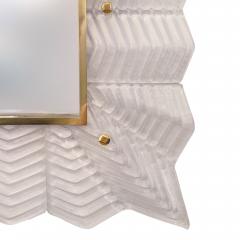 Pearl White Chevron Pattern Murano Glass Mirror with Brass Trim - 4751856