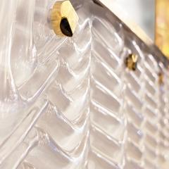 Pearl White Chevron Pattern Murano Glass Mirror with Brass Trim - 4751858