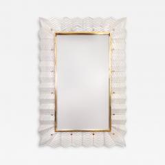Pearl White Chevron Pattern Murano Glass Mirror with Brass Trim - 4751923