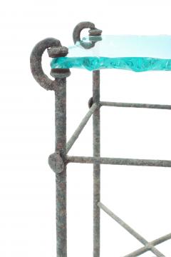 Pedestal in Verdigris Bronze with Thick Studio Made Glass Top - 187369