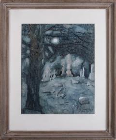 Peggy Margaret Frances Bacon Cat Running at Night through Graveyard Original Art Female Illustrator - 4598657