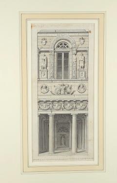 Pencil Ink Drawing of Neoclassical Fa ade France or Italy 19th century - 4039850