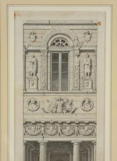 Pencil Ink Drawing of Neoclassical Fa ade France or Italy 19th century - 4039855