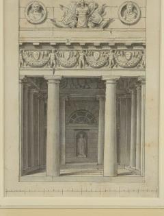 Pencil Ink Drawing of Neoclassical Fa ade France or Italy 19th century - 4039871