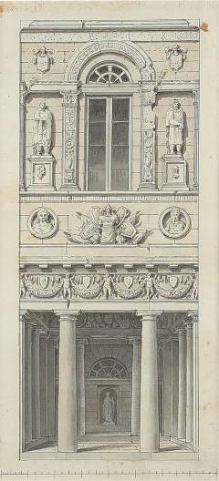 Pencil Ink Drawing of Neoclassical Fa ade France or Italy 19th century - 4039993