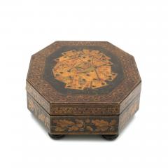 Penwork Games Box w Playing Cards On The Lid English Circa 1840 1850 - 2183686