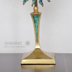 Pepe Mendoza PEPE MENDOZA Pair of Vibrant Sun God Table Lamps Bronze Malachite 1950s - 1541701