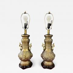Pepe Mendoza Pepe Mendoza Style Chinoise Bronze Table Lamps with Night Lite a Pair - 3372274