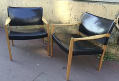 Per Olof Scotte Per Olof Scotte Pair of Oak and Leather Arm Chairs in Good Vintage Condition - 613935