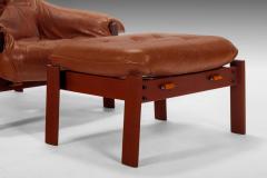 Percival Lafer Lounge Chair Ottoman Set in Distressed Leather and Patinad Rosewood - 2604573