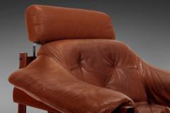 Percival Lafer Lounge Chair Ottoman Set in Distressed Leather and Patinad Rosewood - 2604574