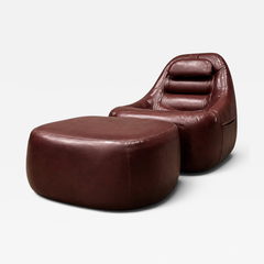 Percival Lafer MP 113 Lounge Chair Ottoman in Original Faux Leather 1970s - 4802445